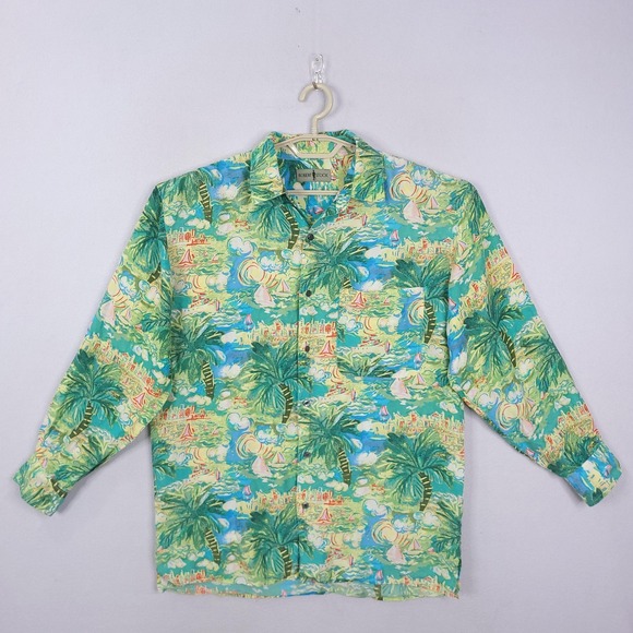 Robert Stock Other - Robert Stock Shirt Mens Large Green Tropical Palm Tree Sailboat Button Front